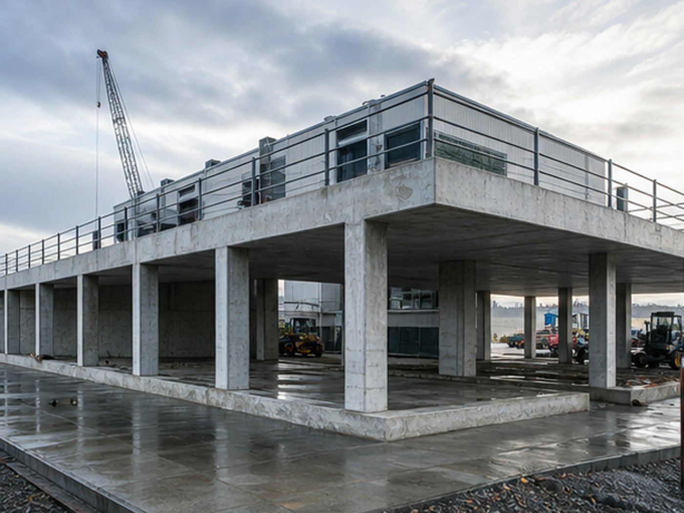 Completed commercial concrete foundation and elevated structural platform