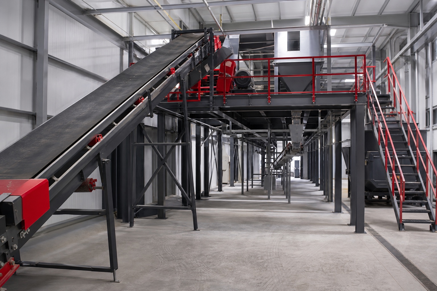 Generated visual direction for a belt conveyor and industrial mezzanine